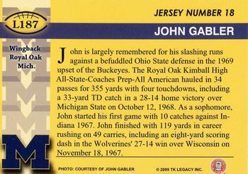 2002 TK Legacy Michigan Wolverines #L187 John Gabler Back