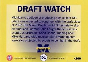 2002 TK Legacy Michigan Wolverines #D1 Under the Scope - Draft Watch - Jake Long / Mike Hart / Mario Manningham / Chad Henne Back