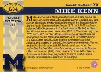2002 TK Legacy Michigan Wolverines #L34 Mike Kenn Back