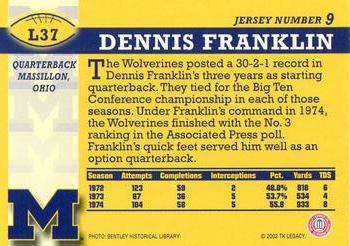 2002 TK Legacy Michigan Wolverines #L37 Dennis Franklin Back