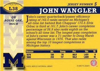 2002 TK Legacy Michigan Wolverines #L38 John Wangler Back
