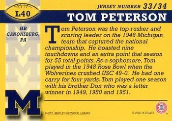 2002 TK Legacy Michigan Wolverines #L40 Tom Peterson Back