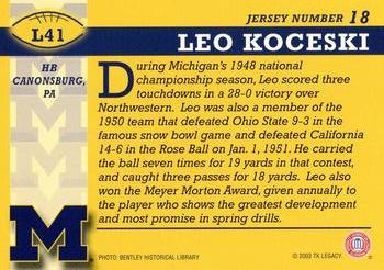 2002 TK Legacy Michigan Wolverines #L41 Leo Koceski Back