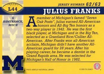 2002 TK Legacy Michigan Wolverines #L44 Julius Franks Back
