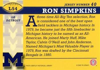 2002 TK Legacy Michigan Wolverines #L54 Ron Simpkins Back