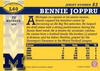 2002 TK Legacy Michigan Wolverines #L60 Bennie Joppru Back