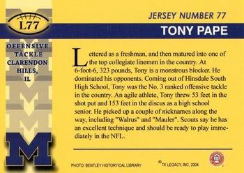 2002 TK Legacy Michigan Wolverines #L77 Tony Pape Back