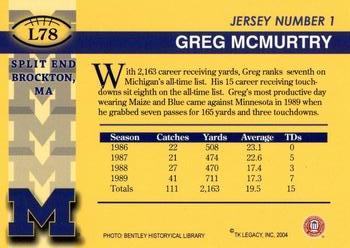 2002 TK Legacy Michigan Wolverines #L78 Greg McMurtry Back