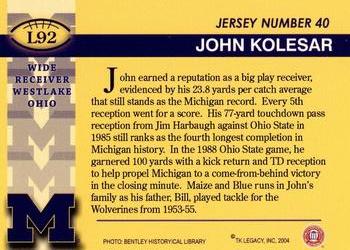 2002 TK Legacy Michigan Wolverines #L92 John Kolesar Back