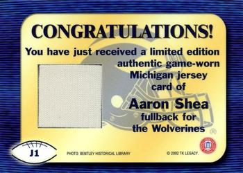 2002 TK Legacy Michigan Wolverines #J1 Aaron Shea Back