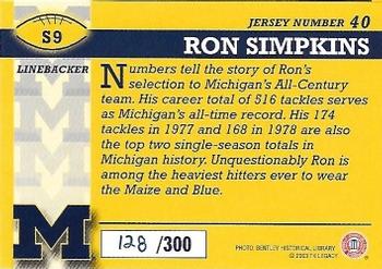 2002 TK Legacy Michigan Wolverines - All Century Team #S9 Ron Simpkins Back
