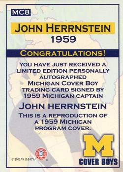 2002 TK Legacy Michigan Wolverines - Cover Boys Autographs #MC8 John Herrnstein Back