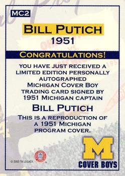 2002 TK Legacy Michigan Wolverines - Cover Boys Autographs #MC2 Bill Putich Back