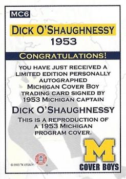 2002 TK Legacy Michigan Wolverines - Cover Boys Autographs #MC6 Dick O'Shaughnessy Back