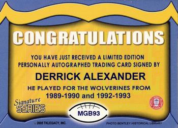 2002 TK Legacy Michigan Wolverines - Go Blue Autographs #MGB93 Derrick Alexander Back