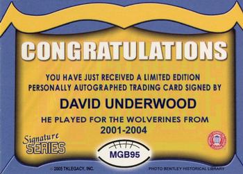 2002 TK Legacy Michigan Wolverines - Go Blue Autographs #MGB95 David Underwood Back