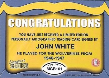 2002 TK Legacy Michigan Wolverines - Go Blue Autographs #MGB101 J.T. White Back