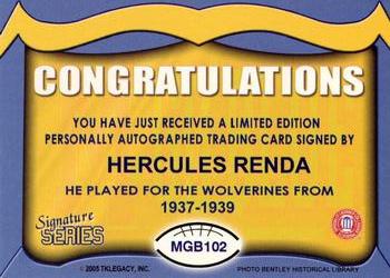 2002 TK Legacy Michigan Wolverines - Go Blue Autographs #MGB102 Hercules Renda Back