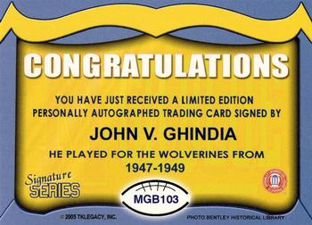 2002 TK Legacy Michigan Wolverines - Go Blue Autographs #MGB103 John V. Ghindia Back