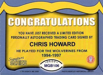 2002 TK Legacy Michigan Wolverines - Go Blue Autographs #MGB106 Chris Howard Back