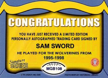 2002 TK Legacy Michigan Wolverines - Go Blue Autographs #MGB108 Sam Sword Back