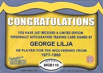 2002 TK Legacy Michigan Wolverines - Go Blue Autographs #MGB110 George Lilja Back