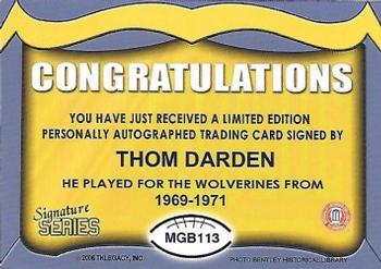 2002 TK Legacy Michigan Wolverines - Go Blue Autographs #MGB113 Thom Darden Back