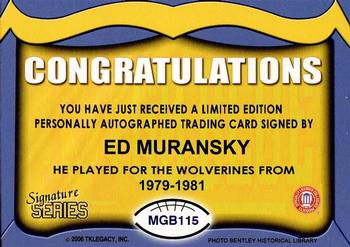 2002 TK Legacy Michigan Wolverines - Go Blue Autographs #MGB115 Ed Muransky Back