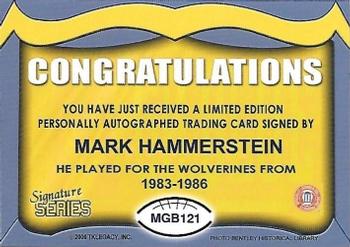 2002 TK Legacy Michigan Wolverines - Go Blue Autographs #MGB121 Mark Hammerstein Back