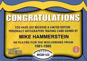 2002 TK Legacy Michigan Wolverines - Go Blue Autographs #MGB122 Mike Hammerstein Back