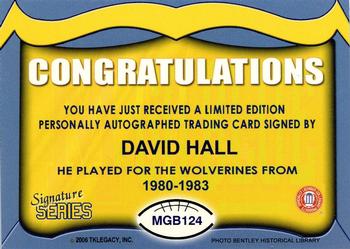 2002 TK Legacy Michigan Wolverines - Go Blue Autographs #MGB124 David Hall Back