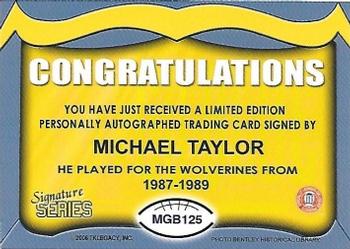 2002 TK Legacy Michigan Wolverines - Go Blue Autographs #MGB125 Michael Taylor Back