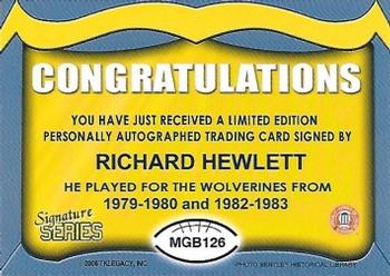 2002 TK Legacy Michigan Wolverines - Go Blue Autographs #MGB126 Rich Hewlett Back