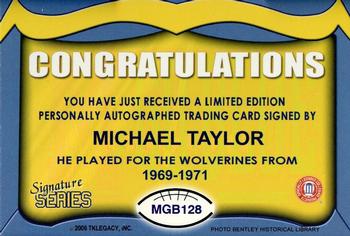 2002 TK Legacy Michigan Wolverines - Go Blue Autographs #MGB128 Michael Taylor Back