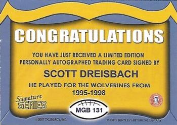 2002 TK Legacy Michigan Wolverines - Go Blue Autographs #MGB131 Scott Dreisbach Back