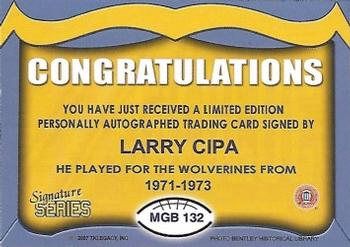 2002 TK Legacy Michigan Wolverines - Go Blue Autographs #MGB132 Larry Cipa Back