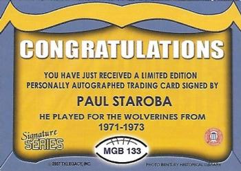 2002 TK Legacy Michigan Wolverines - Go Blue Autographs #MGB133 Paul Staroba Back