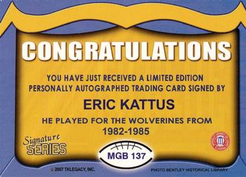 2002 TK Legacy Michigan Wolverines - Go Blue Autographs #MGB137 Eric Kattus Back