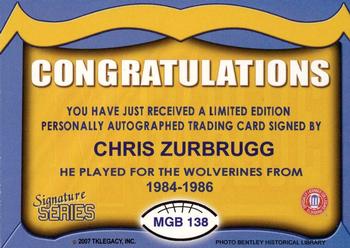 2002 TK Legacy Michigan Wolverines - Go Blue Autographs #MGB138 Chris Zurbrugg Back