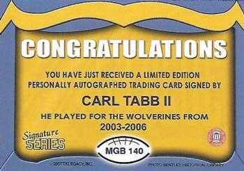 2002 TK Legacy Michigan Wolverines - Go Blue Autographs #MGB140 Carl Tabb II Back