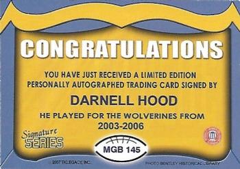 2002 TK Legacy Michigan Wolverines - Go Blue Autographs #MGB145 Darnell Hood Back
