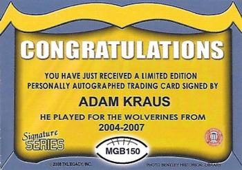 2002 TK Legacy Michigan Wolverines - Go Blue Autographs #MGB150 Adam Kraus Back