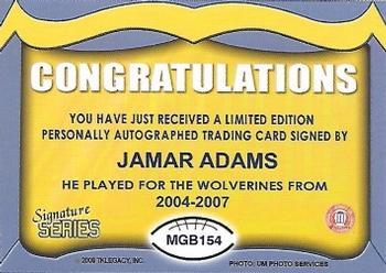 2002 TK Legacy Michigan Wolverines - Go Blue Autographs #MGB154 Jamar Adams Back
