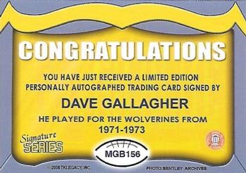 2002 TK Legacy Michigan Wolverines - Go Blue Autographs #MGB156 David Gallagher Back