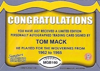 2002 TK Legacy Michigan Wolverines - Go Blue Autographs #MGB160 Tom Mack Back
