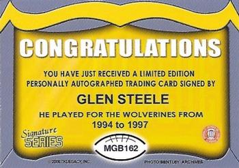 2002 TK Legacy Michigan Wolverines - Go Blue Autographs #MGB162 Glen Steele Back