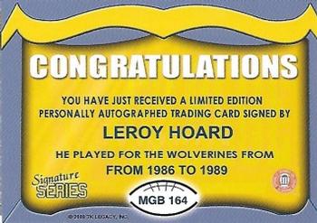 2002 TK Legacy Michigan Wolverines - Go Blue Autographs #MGB164 Leroy Hoard Back