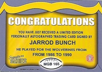 2002 TK Legacy Michigan Wolverines - Go Blue Autographs #MGB165 Jarrod Bunch Back