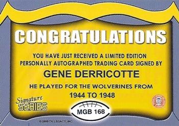 2002 TK Legacy Michigan Wolverines - Go Blue Autographs #MGB168 Gene Derricotte Back