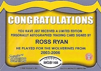 2002 TK Legacy Michigan Wolverines - Go Blue Autographs #MGB168 Ross Ryan Back